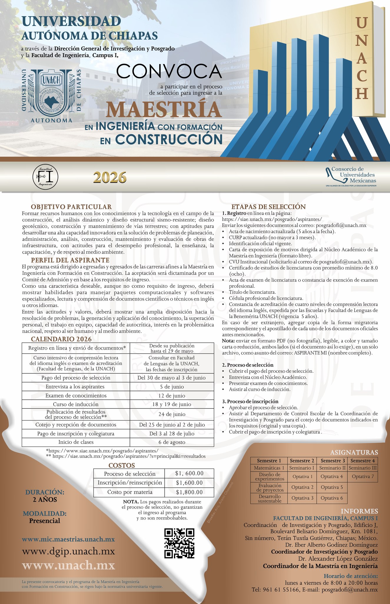 Abre la UNACH convocatoria para la Maestría en Ingeniería con Formación en Construcción